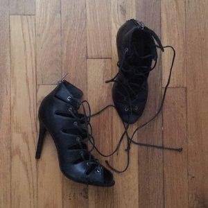 Schutz Shoes Lace Up Leather Sandal Heels